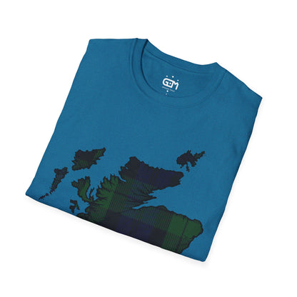 Scotland Tartan Map Softstyle Unisex T-Shirt, Black Watch Tartan, Various Colours