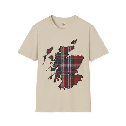 Scotland Tartan Map Softstyle Unisex T-Shirt, MacFarlane Tartan, Various Colours