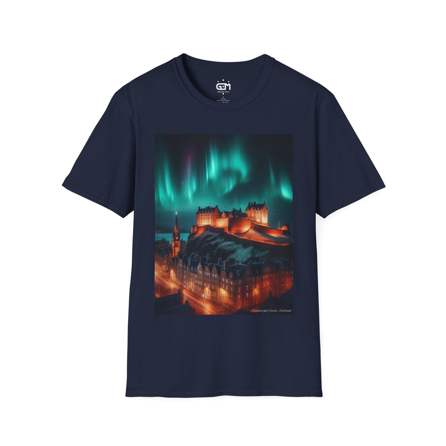 Edinburgh Castle with Northern Lights Softstyle Unisex T-Shirt, Scotland Tee