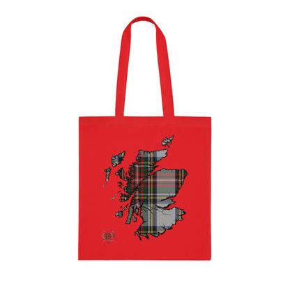 Reversible Scotland Tartan Map Cotton Tote Bag - Stewart Dress Tartan