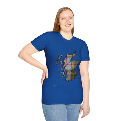 Scotland Tartan Map Softstyle Unisex T-Shirt - Buchanan Dress Tartan Tee