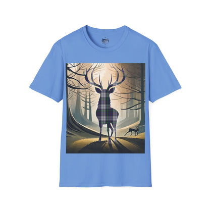 Stag Tartan Silhouette Softstyle T-Shirt - Argyle Dress Tartan, Unisex Tee, Scottish Scenery, Various Colours