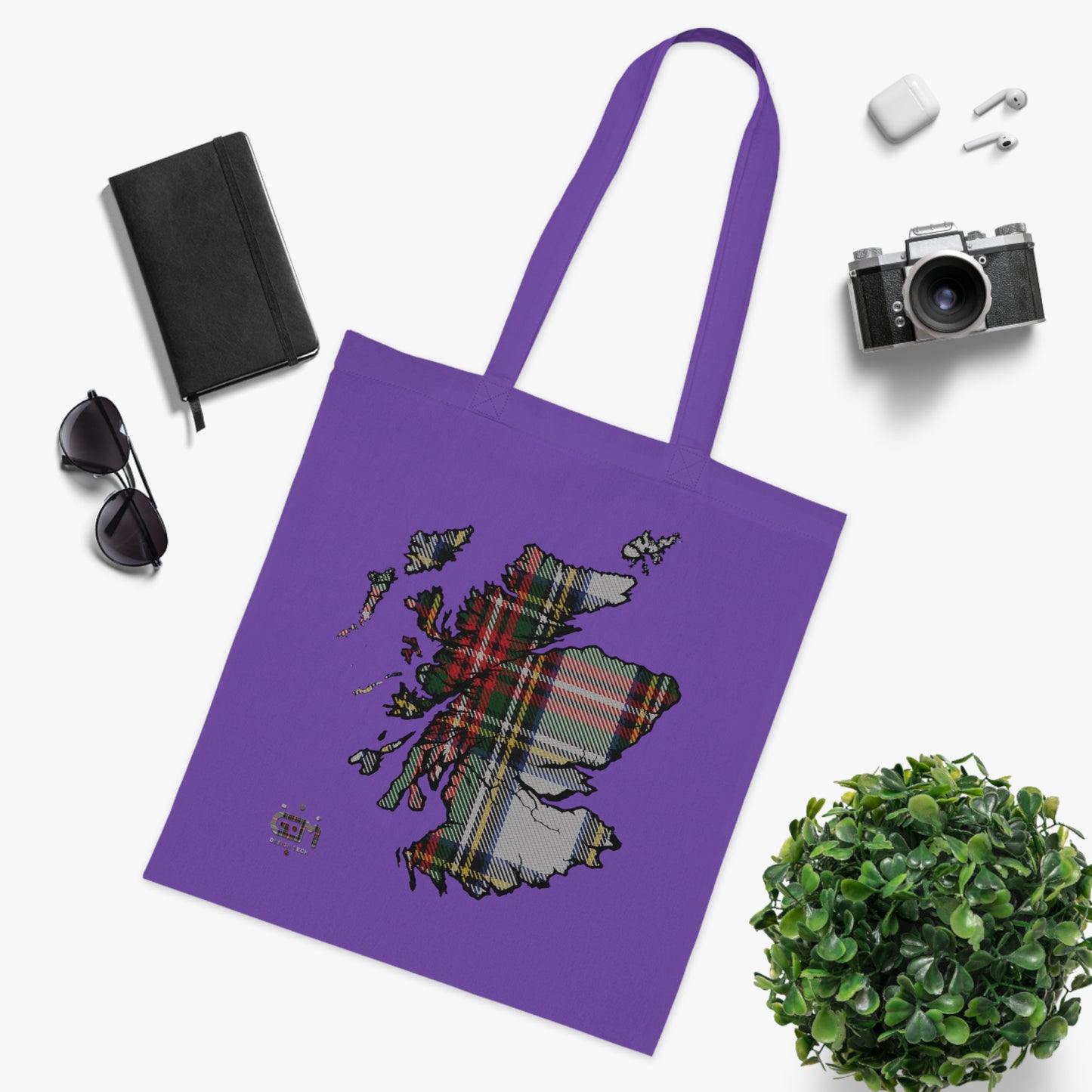 Reversible Scotland Tartan Map Cotton Tote Bag - Stewart Dress Tartan