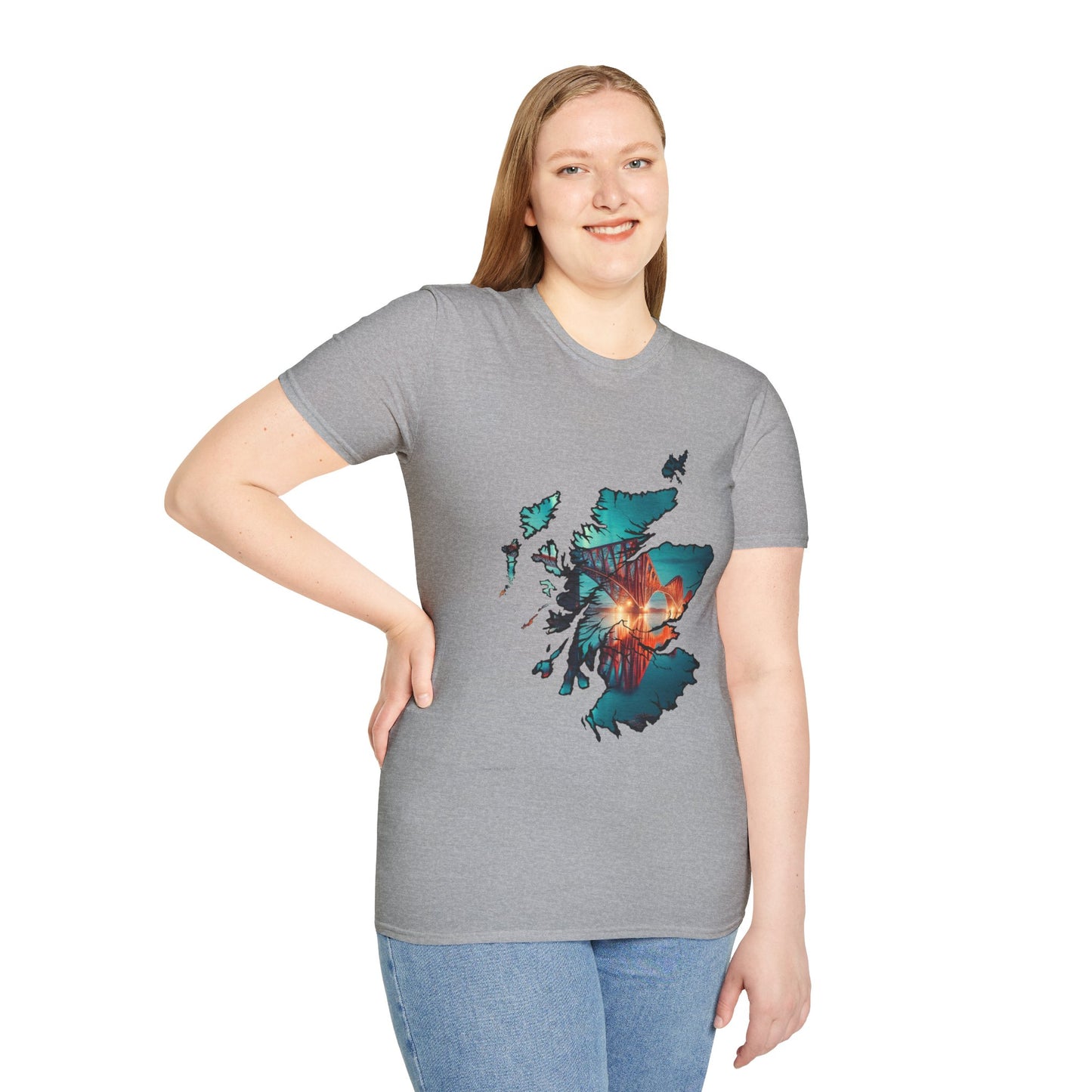 Forth Rail Bridge Scotland Map Softstyle Unisex T-Shirt, Scotland Shirt, Scottish Landmark Tee