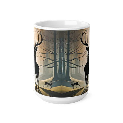 Stag Silhouette Woodland Scene Mug, Coffee Cup, Tea Cup, Scotland, White