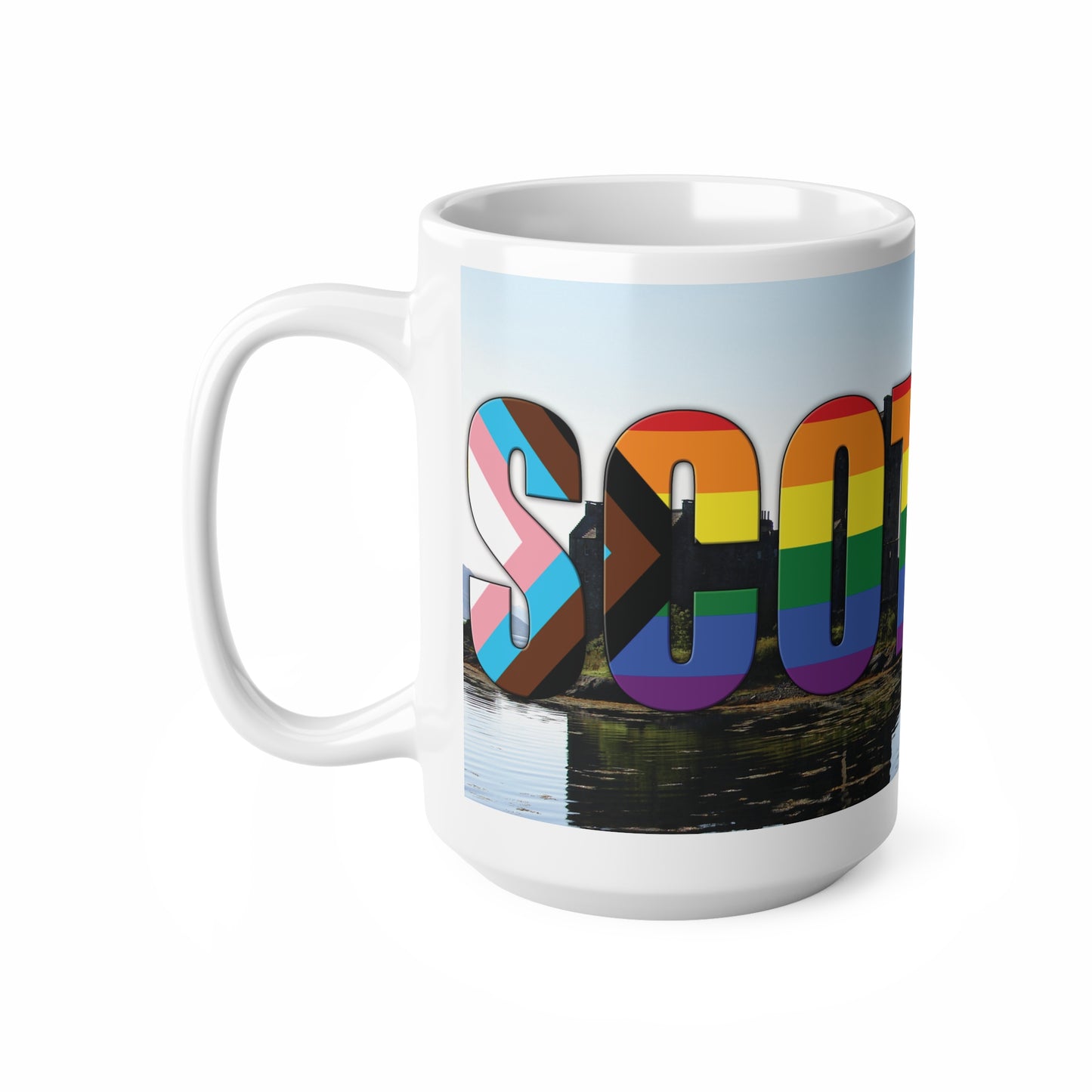 Scotland Lettering Pride Progress Photo Mug, White