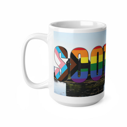 Scotland Lettering Pride Progress Photo Mug, White