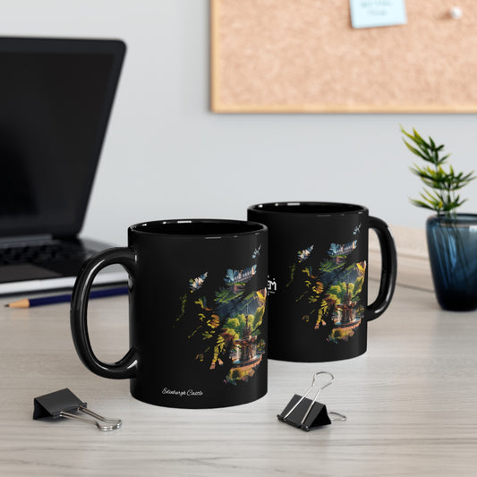 Edinburgh Castle with Fountain Scotland Map Mug, Coffee Cup, Tea Cup, Scottish Art, Scottish Nature, Scottish Landmarks, Black