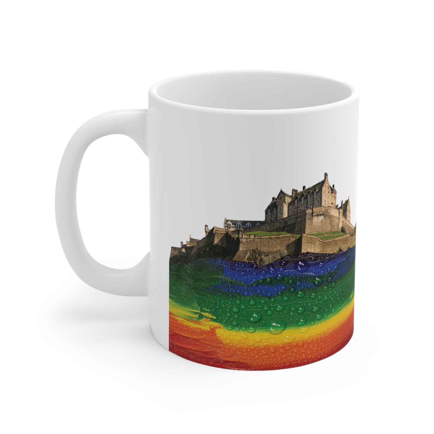 Pride Rain Rock Edinburgh Castle Photo Mug, White