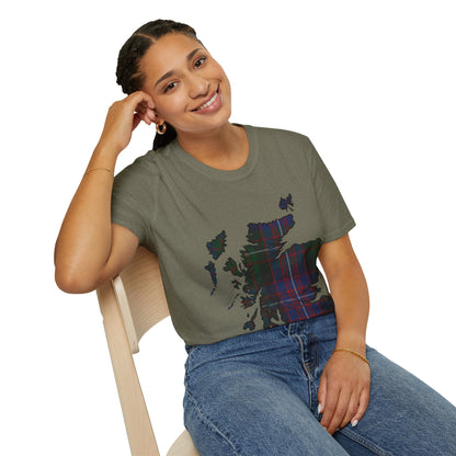 Scotland Tartan Map Softstyle Unisex T-Shirt, Rankin Tartan, Various Colours