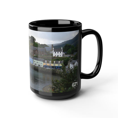 Portree Isle of Skye Photo Mug, Scotland Mug, Tea Cup, Coffee Cup, Scottish Landmark, Coloured Buildings, Nature, Scenery, Black