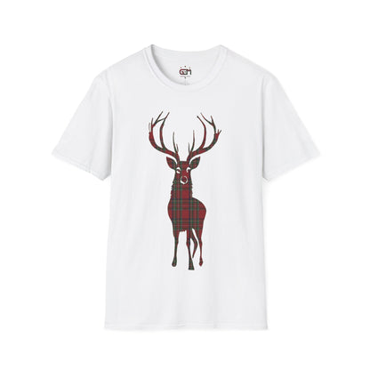 Tartan Stag Softstyle T-Shirt - Stewart Royal Tartan, Unisex Tee, Scottish Scenery, Various Colours