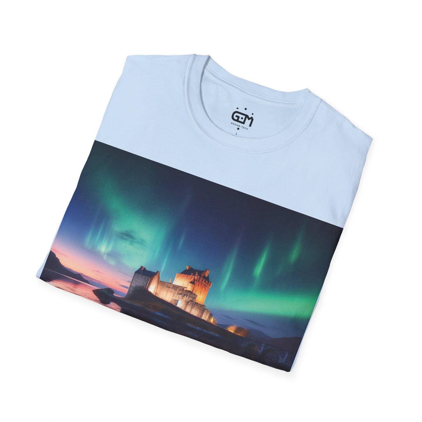 Eilean Donan Castle with Northern Lights Softstyle T-Shirt, Unisex Tee, Scotland Shirt, Scottish Landmark, Nature, Scenery, Various Colours