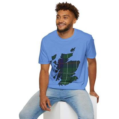 Scotland Tartan Map Softstyle Unisex T-Shirt, Duncan Tartan, Various Colours