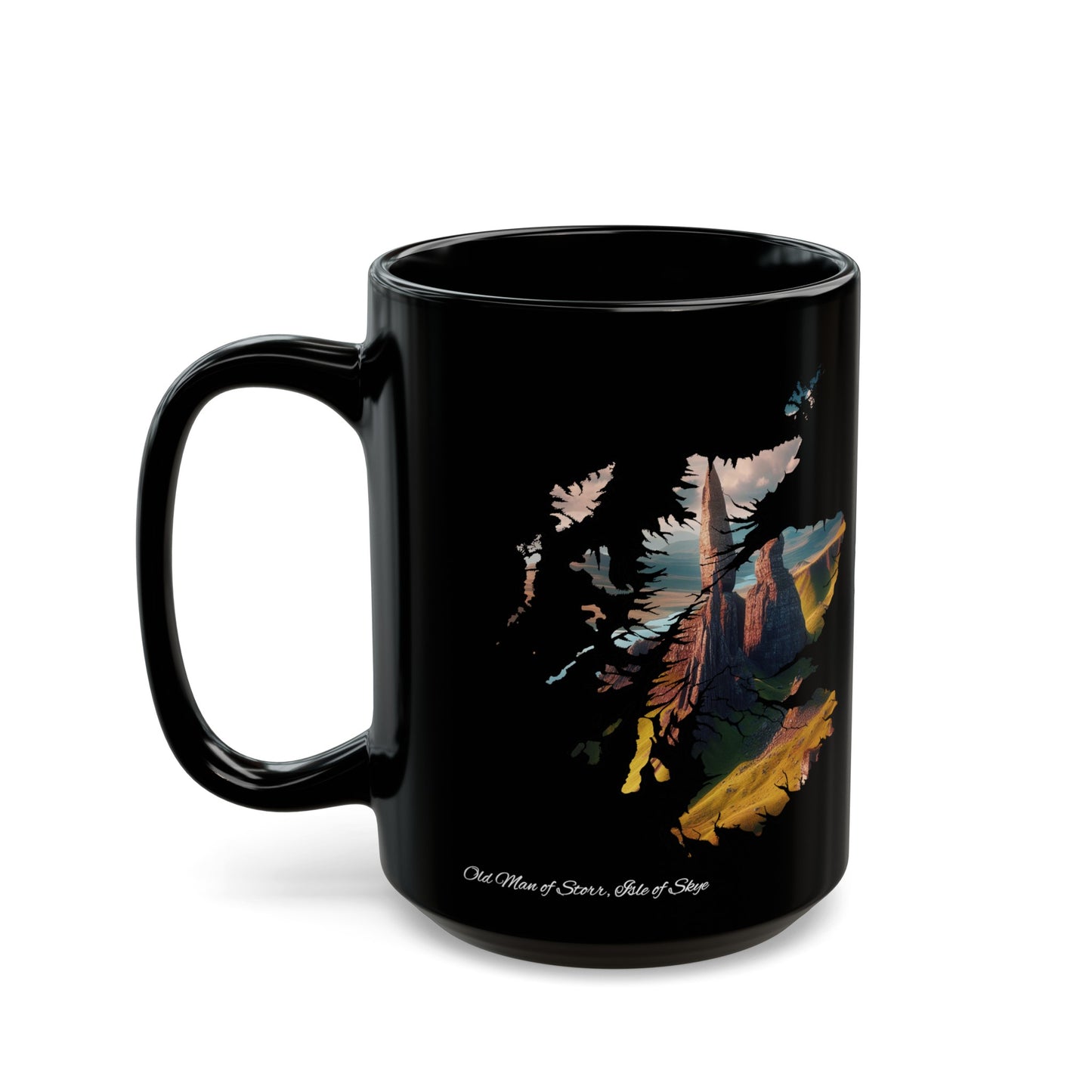 Old Man of Storr Isle of Skye Scotland Map Mug, Coffee Cup, Tea Cup, Scottish Art, Scottish Landmarks, Scottish Nature, Black