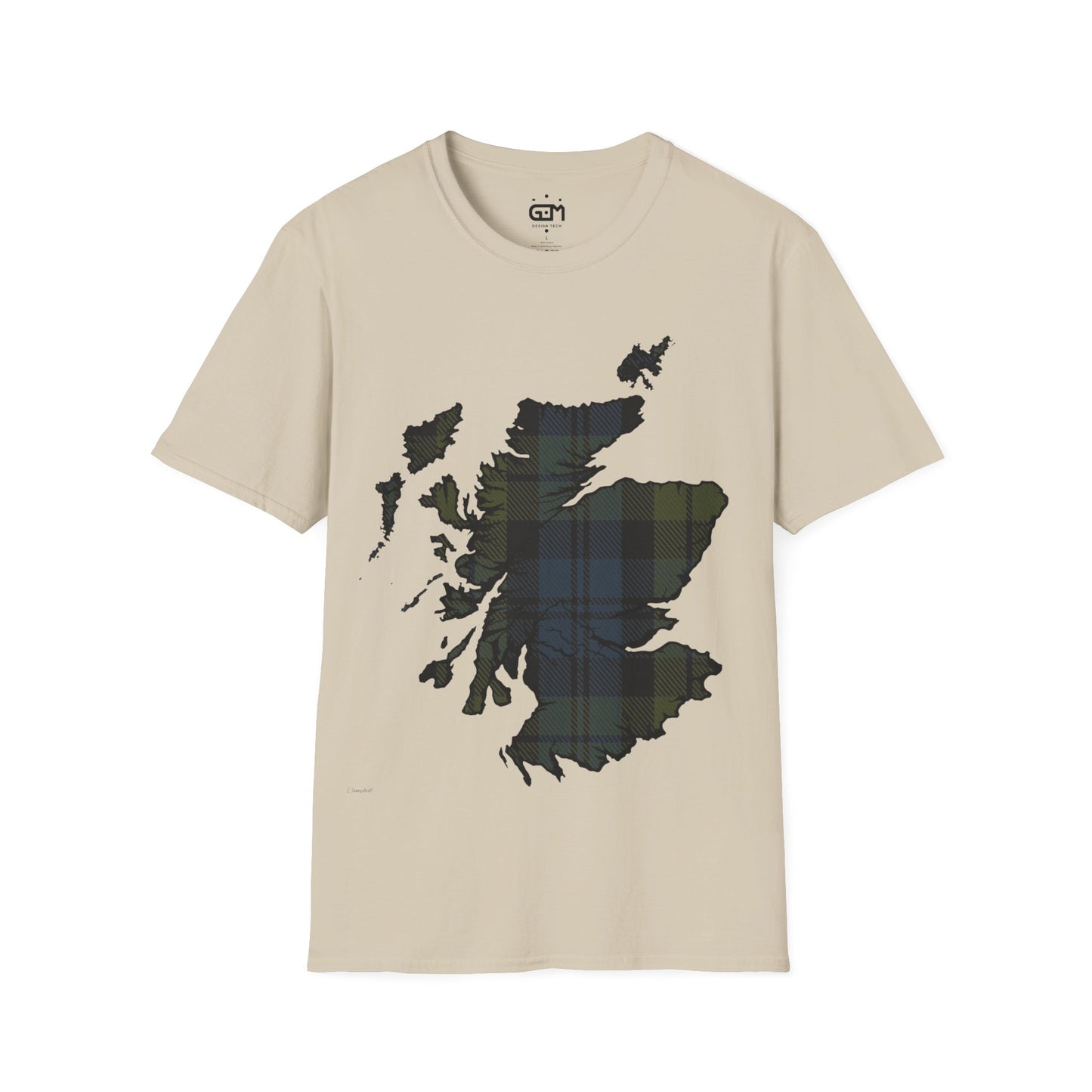 Scotland Tartan Map Softstyle Unisex T-Shirt, Campbell Tartan, Various Colours