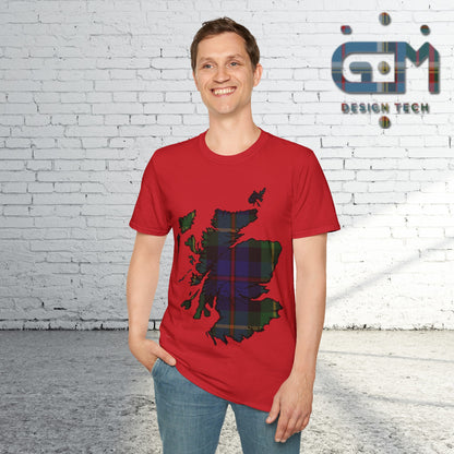 Scotland Tartan Map Softstyle Unisex T-Shirt, Farquharson Tartan, Various Colours