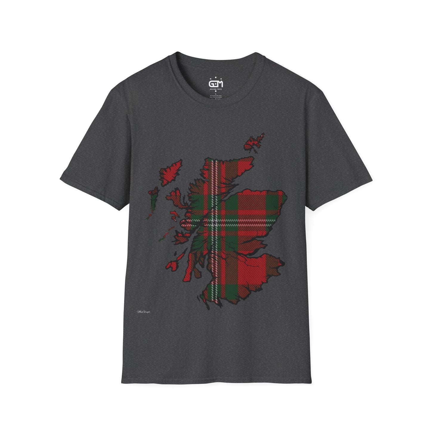 Scotland Tartan Map Softstyle Unisex T-Shirt, MacGregor Tartan, Various Colours