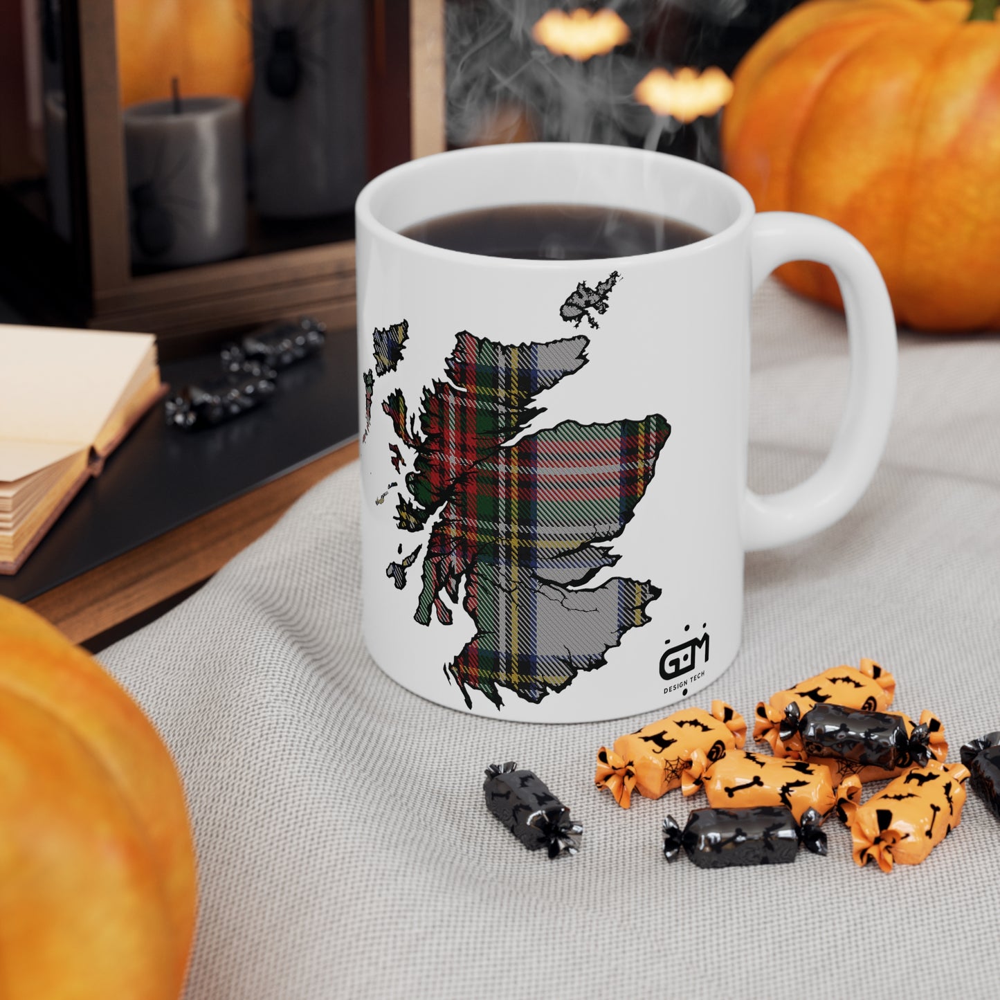 Stewart Dress Tartan Scotland Map Mug, Coffee Cup, Tea Cup, Scotland, White