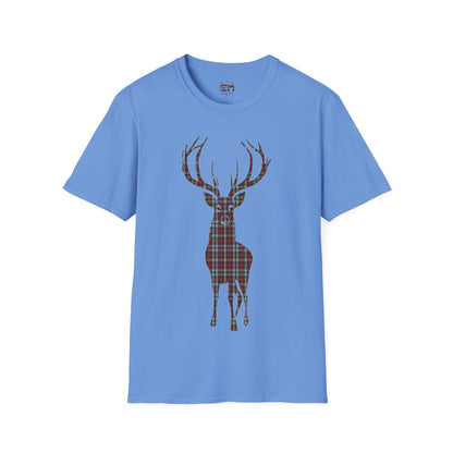 Tartan Stag Softstyle T-Shirt - Stewart Tartan, Unisex Tee, Scottish Scenery, Various Colours