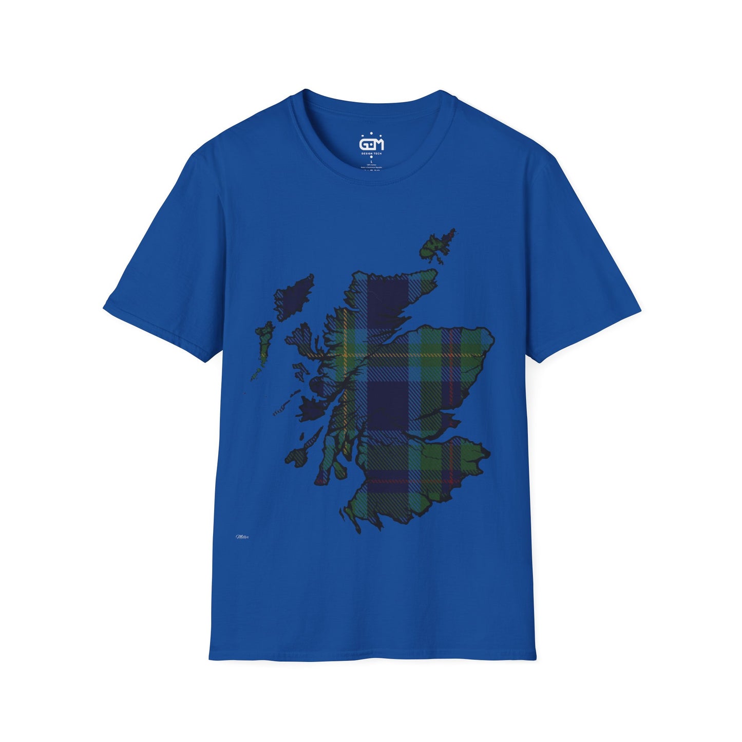 Scotland Tartan Map Softstyle Unisex T-Shirt, Miller Tartan, Various Colours