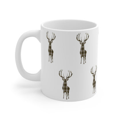 Tartan Stag Mug - Buchanan Tartan, Coffee Cup, Tea Cup, Scotland, White