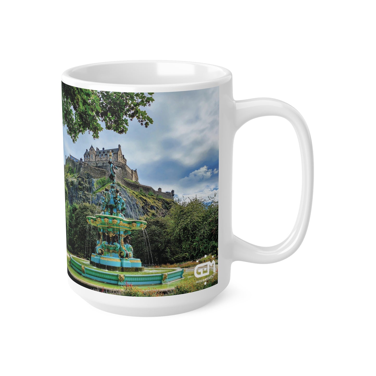 Ross Fountain & Edinburgh Castle Photo Mug, Coffee Cup, Tea Cup, Scotland, White