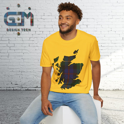 Scotland Tartan Map Softstyle Unisex T-Shirt, Farquharson Tartan, Various Colours