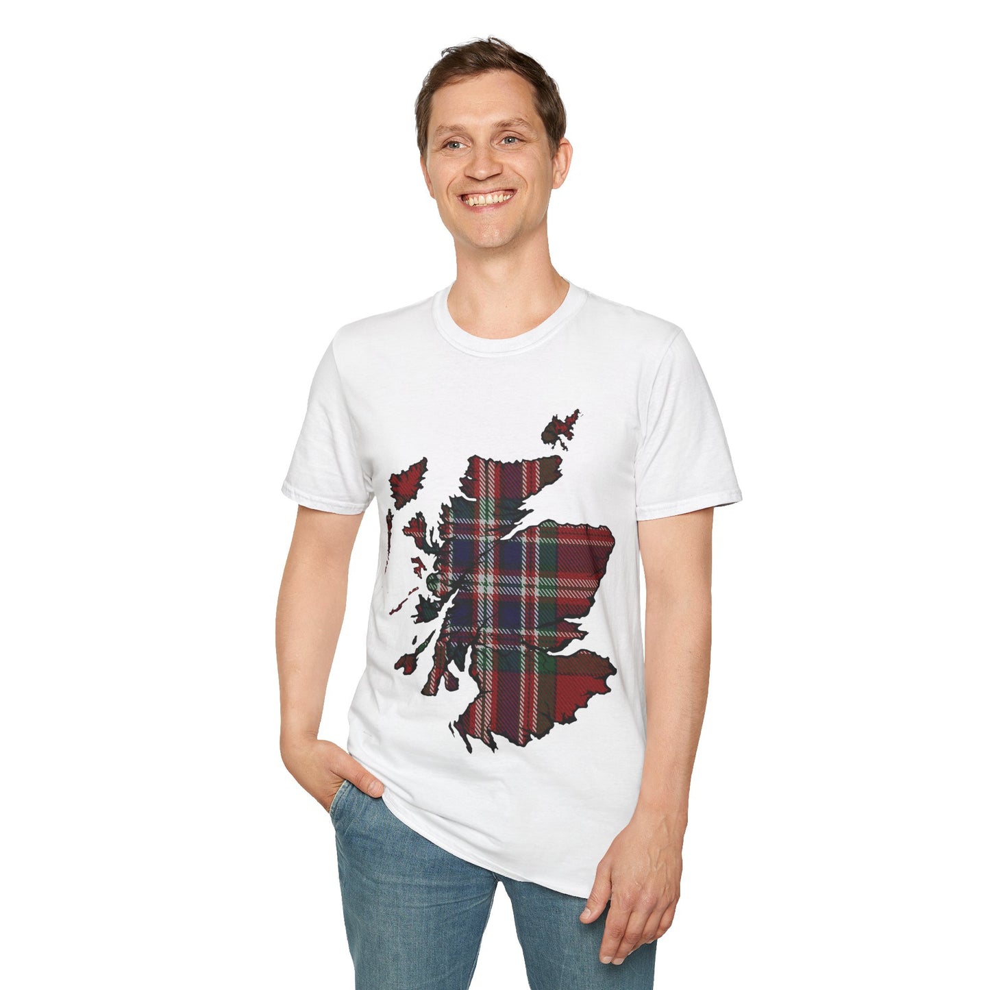 Scotland Tartan Map Softstyle Unisex T-Shirt, MacFarlane Tartan, Various Colours