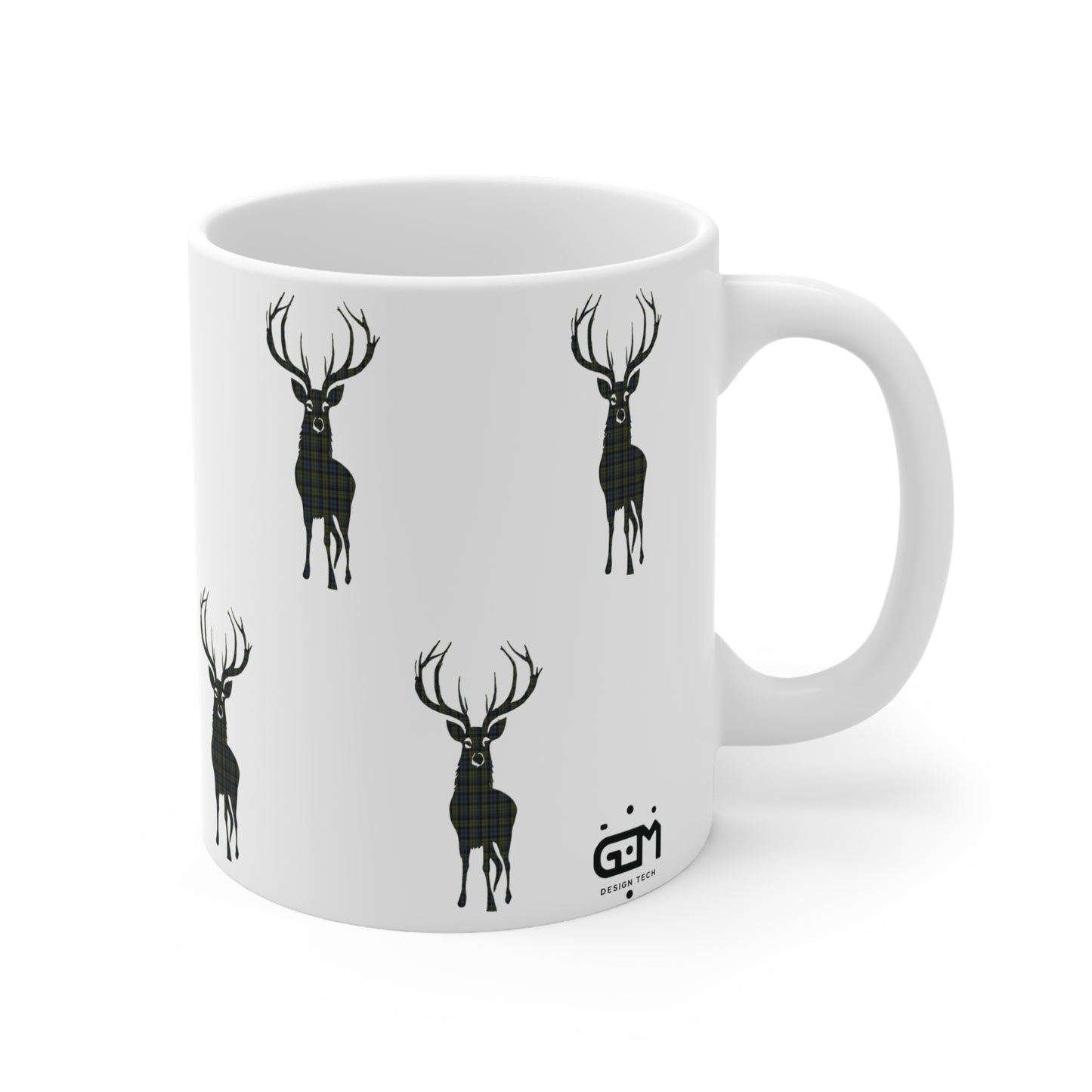 Tartan Stag Mug - Campbell Tartan, Coffee Cup, Tea Cup, Scotland, White