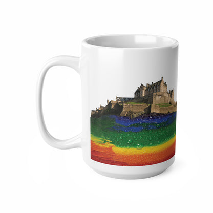 Pride Rain Rock Edinburgh Castle Photo Mug, White