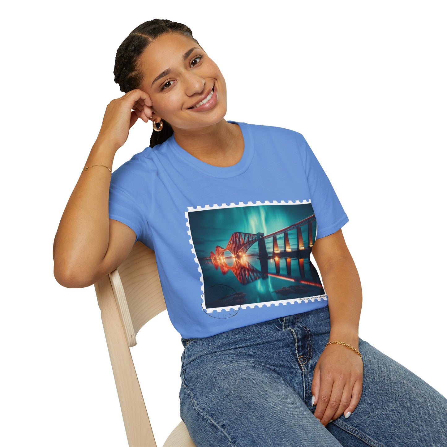 Postcard Forth Rail Bridge Art Softstyle T-Shirt, Unisex Tee, Scotland Shirt, Various Colours