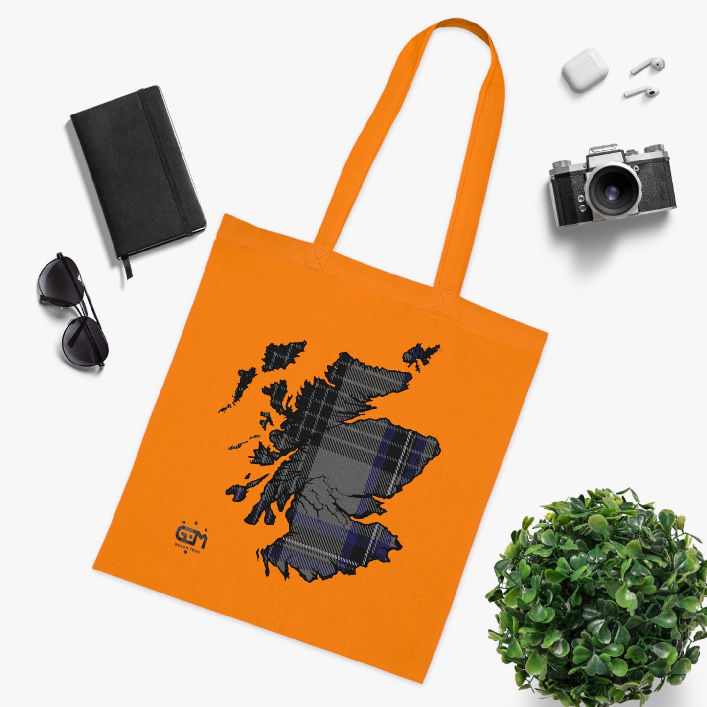 Reversible Scotland Tartan Map Cotton Tote Bag - Hood Tartan