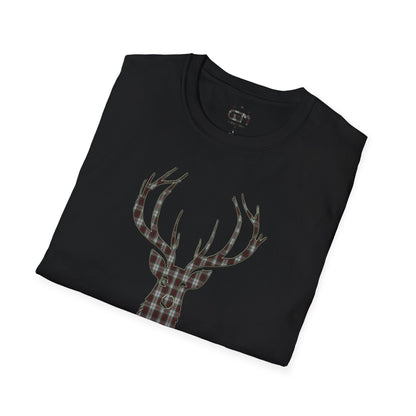 Tartan Stag Softstyle T-Shirt - Fraser Tartan, Unisex Tee, Scottish Scenery, Various Colours