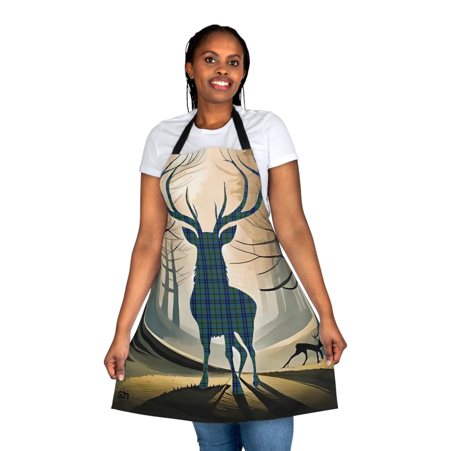 Tartan Stag Woodland Scene Apron - Keith Tartan, Scottish Cooking Apparel, Chef Accessory