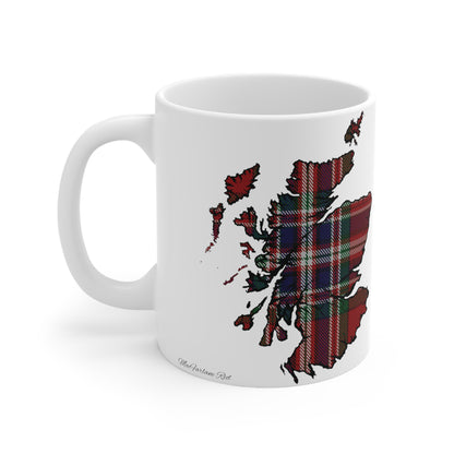 MacFarlane Red Tartan Scotland Map Mug, Coffee Cup, Tea Cup, Scotland, White