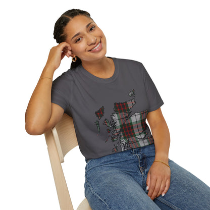 Scotland Tartan Map Softstyle Unisex T-Shirt, Fraser Dress Tartan, Various Colours