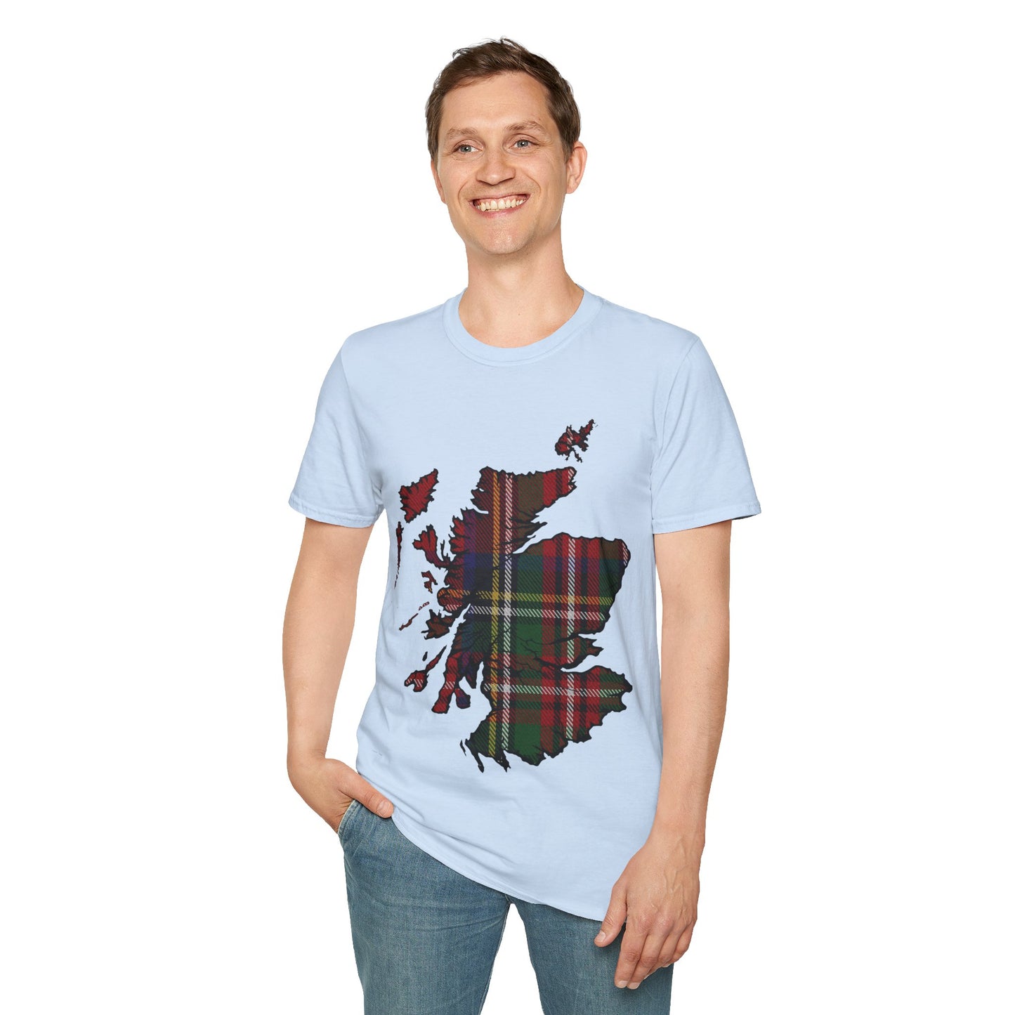 Scotland Tartan Map Softstyle Unisex T-Shirt, Stewart Royal Tartan, Various Colours