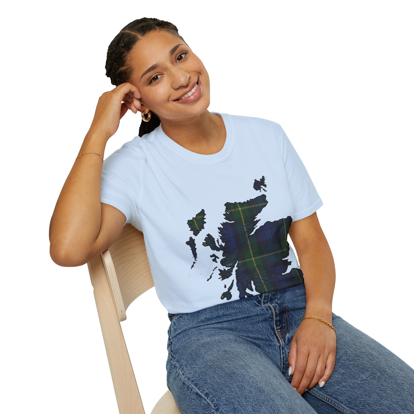 Scotland Tartan Map Softstyle Unisex T-Shirt, Gordon Tartan, Various Colours