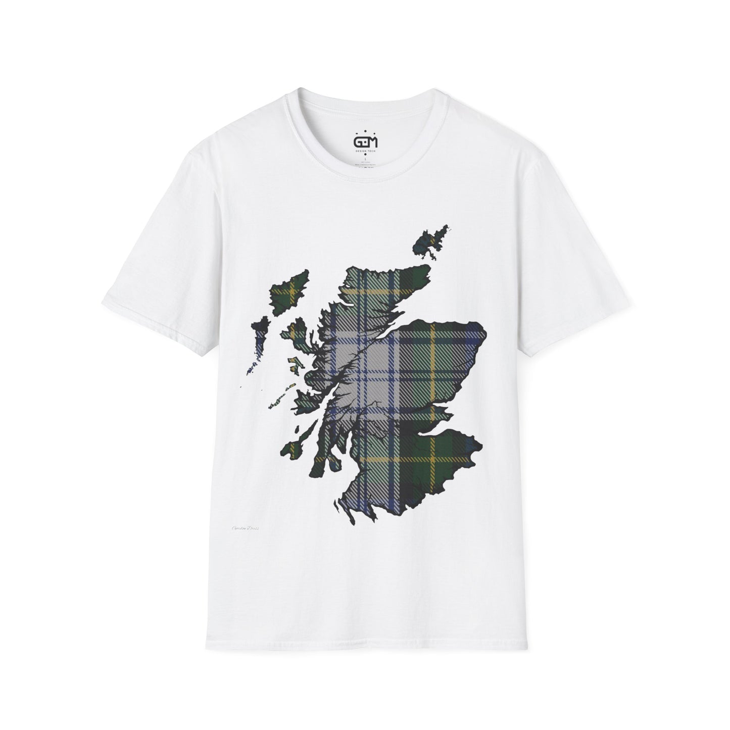 Scotland Tartan Map Softstyle Unisex T-Shirt, Gordon Dress Tartan, Various Colours