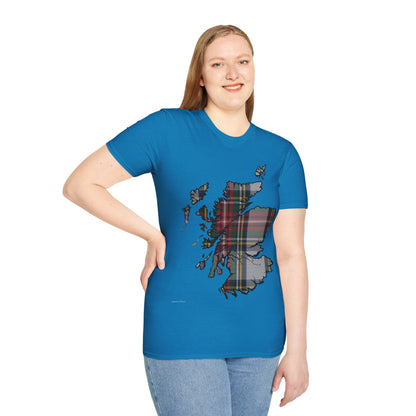 Scotland Tartan Map Softstyle Unisex T-Shirt, Stewart Dress Tartan, Various Colours