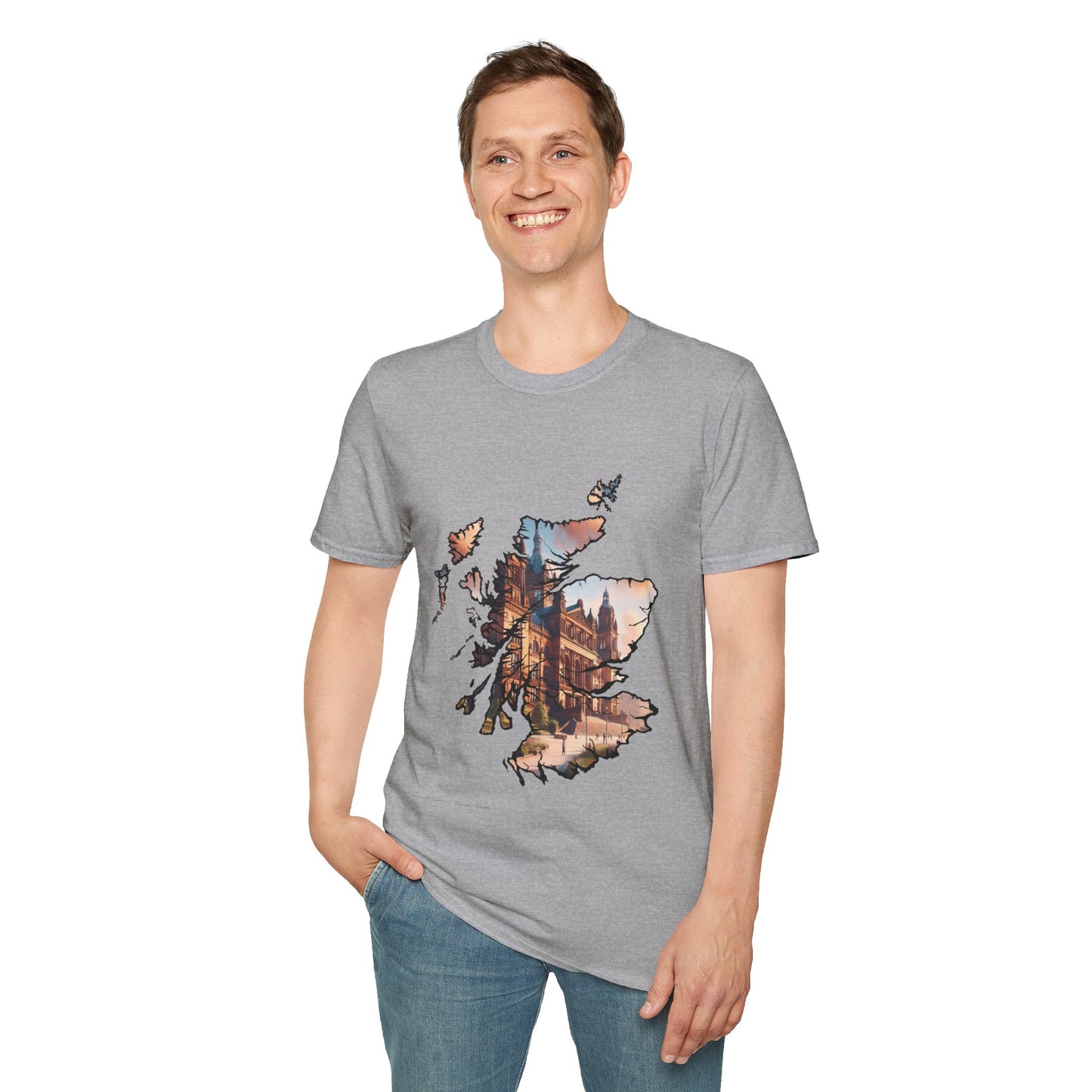 Glasgow Kelvingrove Art Gallery Scotland Map Softstyle Unisex T-Shirt, Scotland Shirt, Scottish Landmark Tee