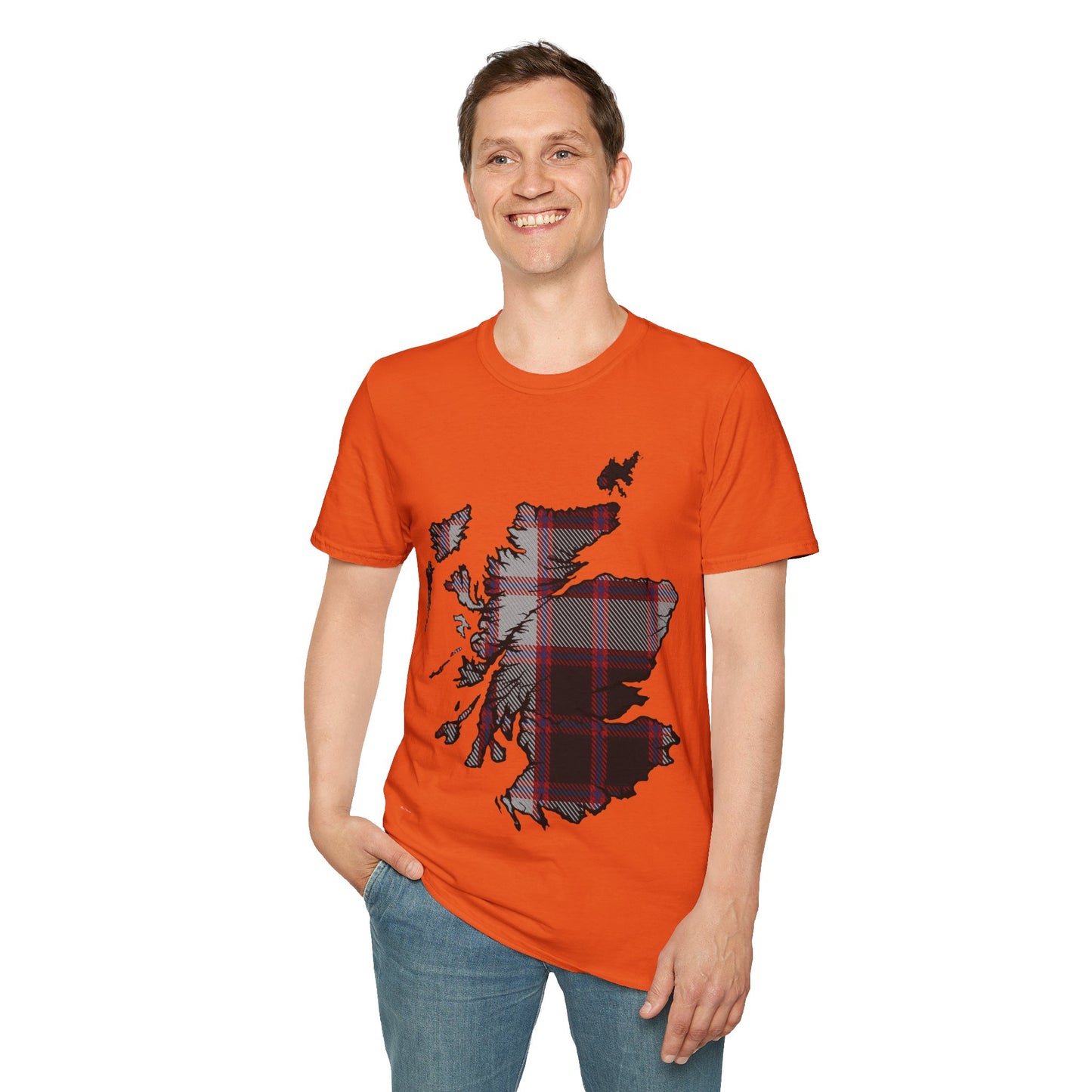 Scotland Tartan Map Softstyle Unisex T-Shirt, MacPherson Tartan, Various Colours