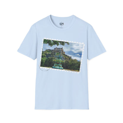 Postcard Ross Fountain & Edinburgh Castle Photo Softstyle T-Shirt, Unisex Tee, Scotland Shirt, Various Colours