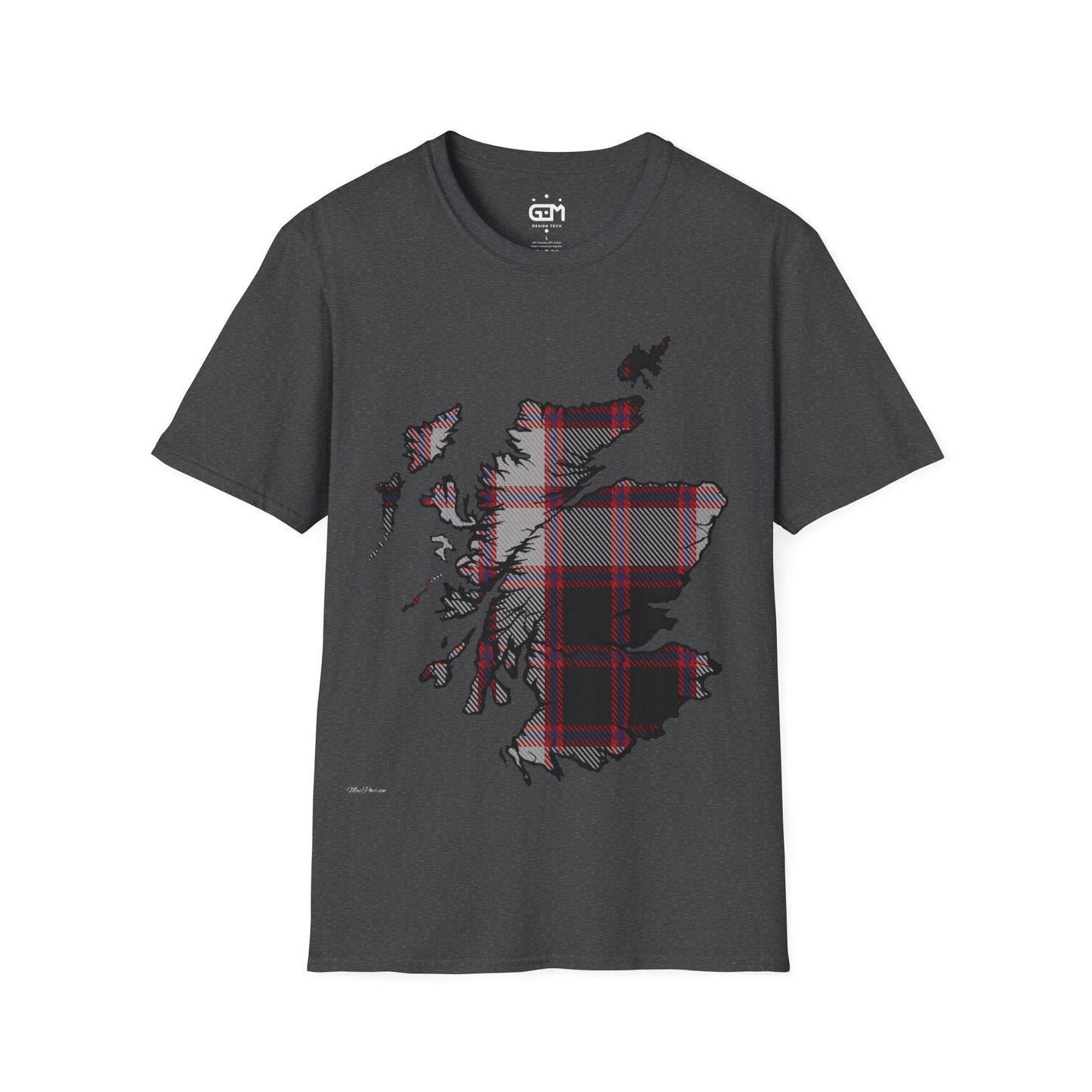 Scotland Tartan Map Softstyle Unisex T-Shirt, MacPherson Tartan, Various Colours