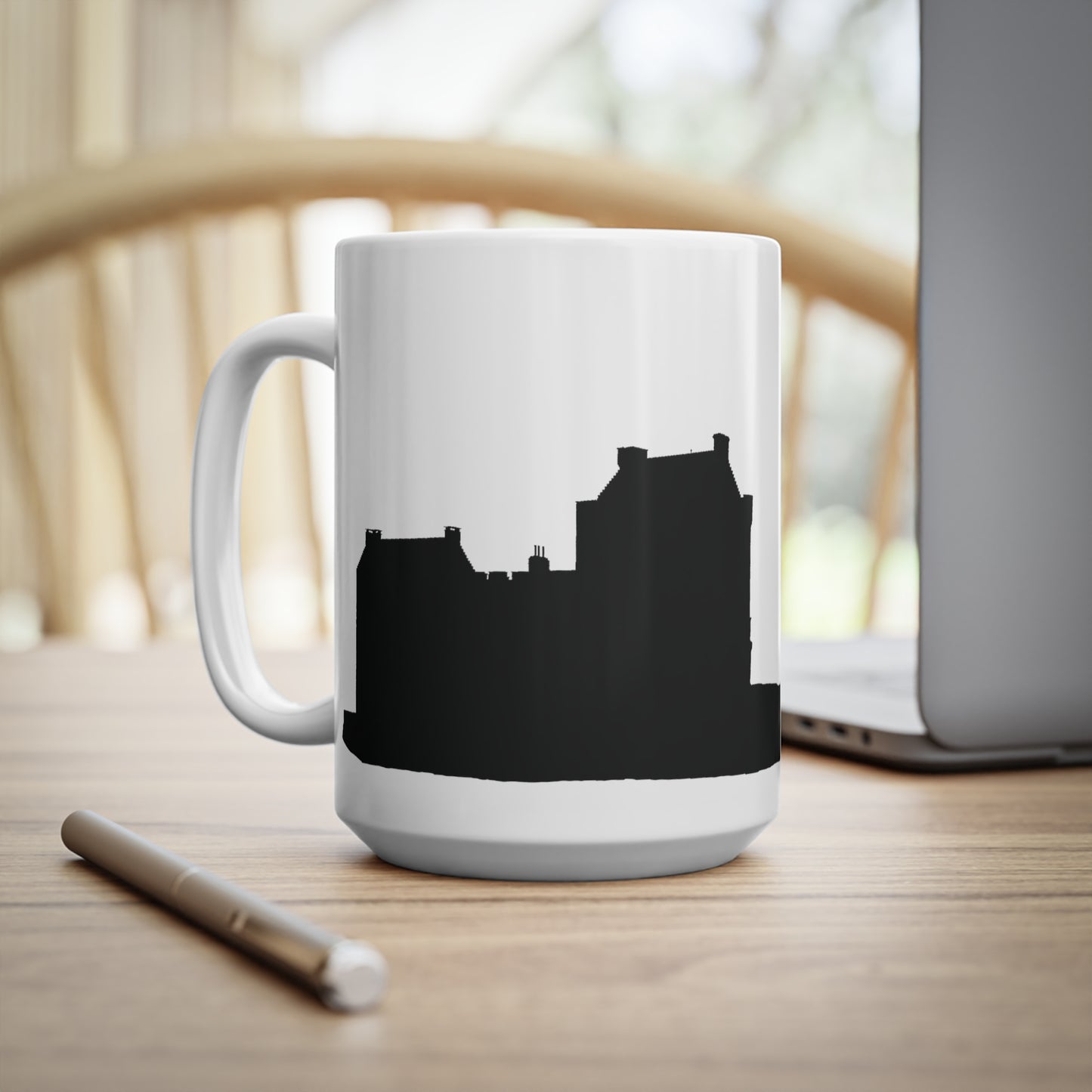 Eileen Donan Castle Silhouette Art Mug, White