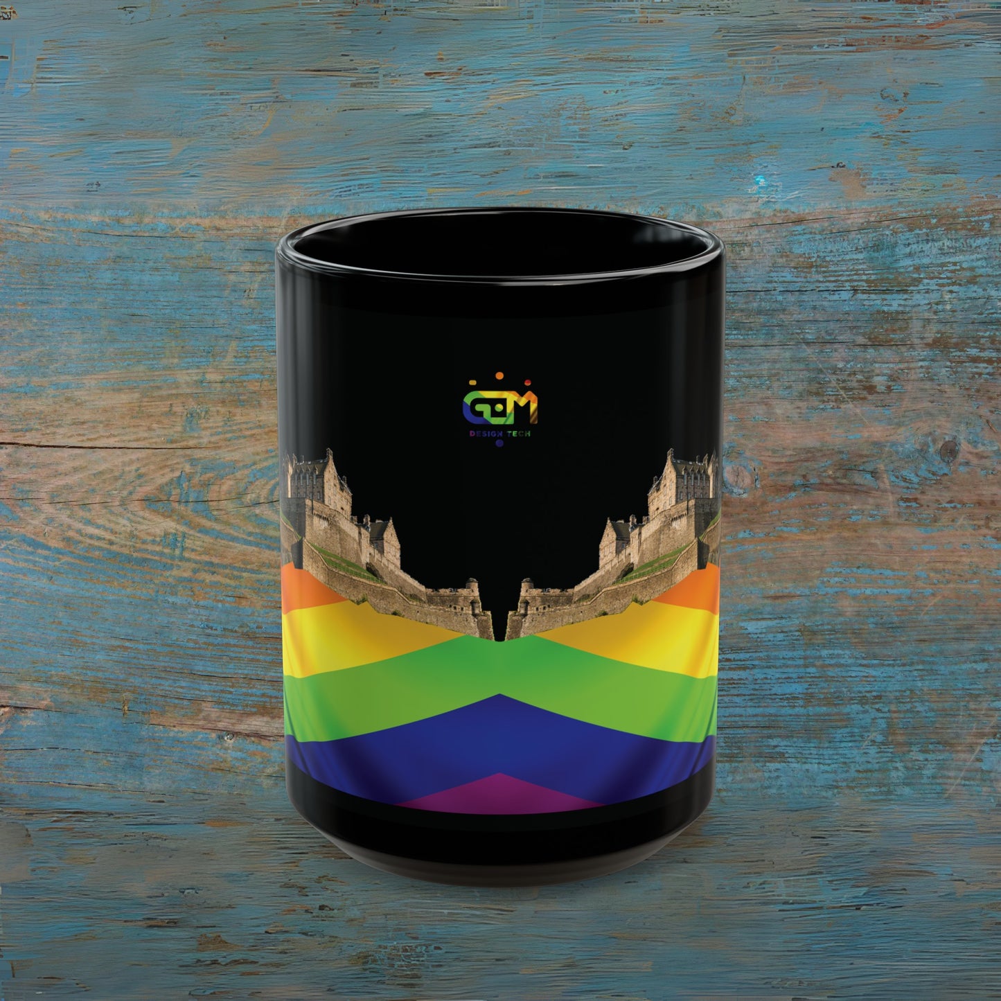 Pride Flag Rock Edinburgh Castle Photo Mug, Black