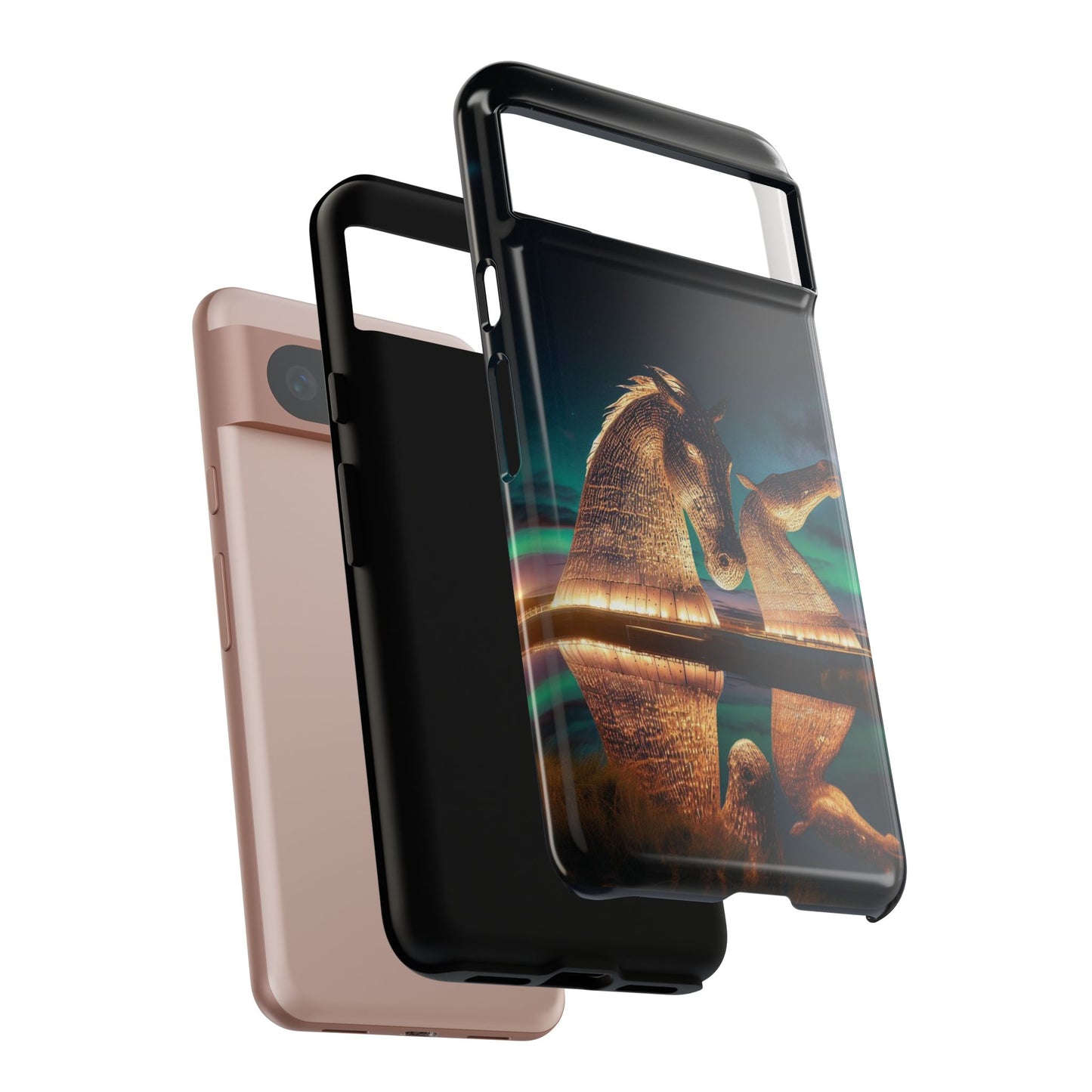 Kelpies Northern Lights Art Phone Case, Scotland, Google