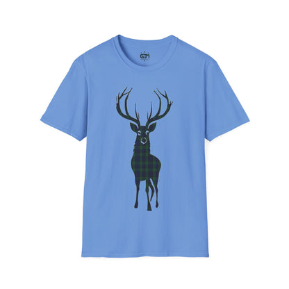 Tartan Stag Softstyle T-Shirt - Black Watch Tartan, Unisex Tee, Scottish Scenery, Various Colours