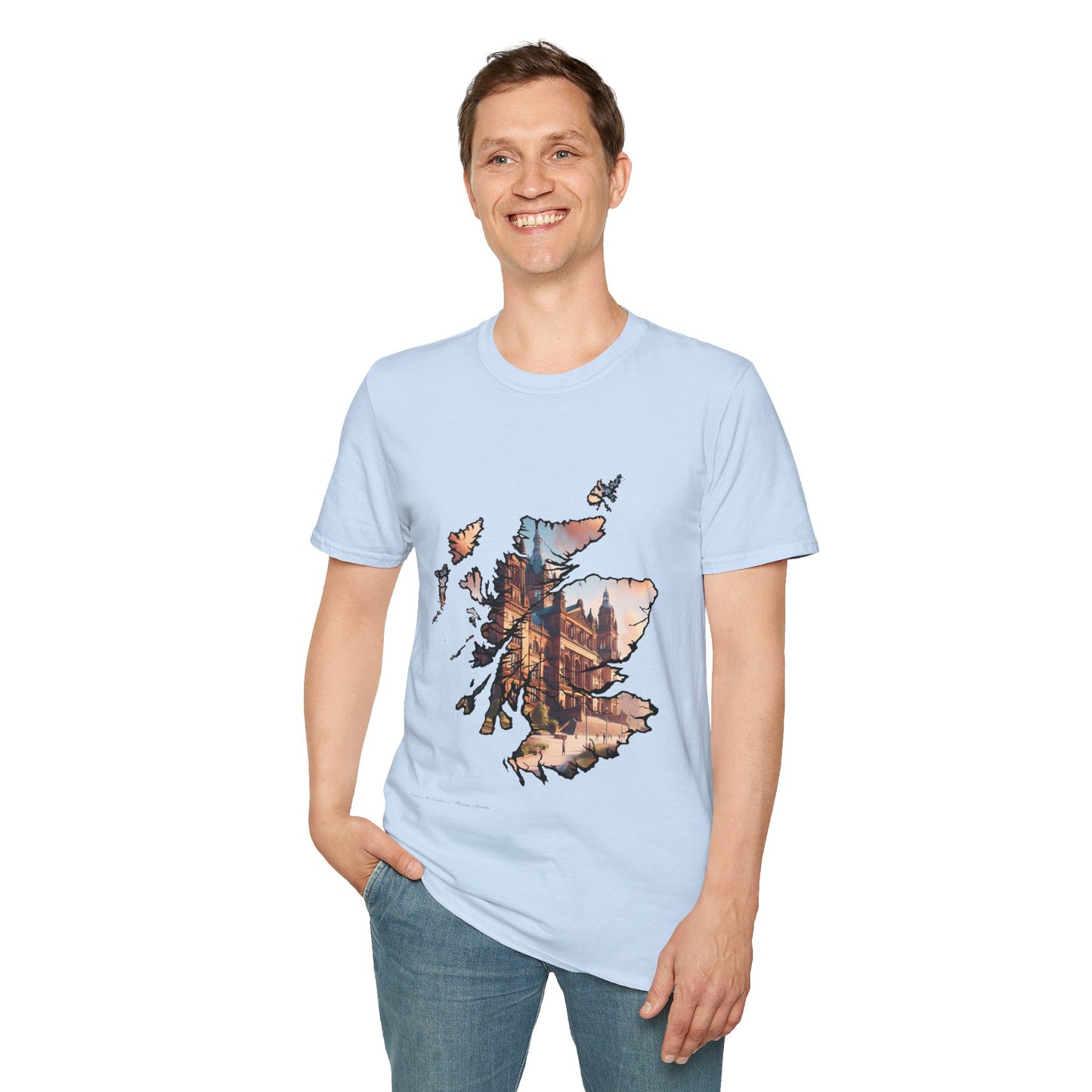 Glasgow Kelvingrove Art Gallery Scotland Map Softstyle Unisex T-Shirt, Scotland Shirt, Scottish Landmark Tee